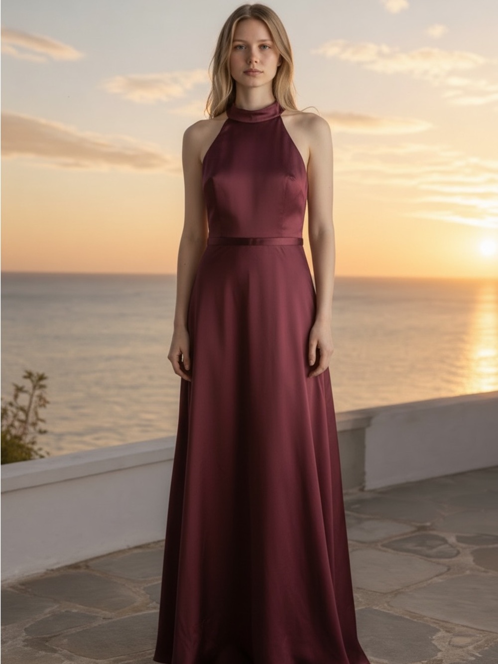 Boutique 9 Halter Maxi Gown in Burgundy